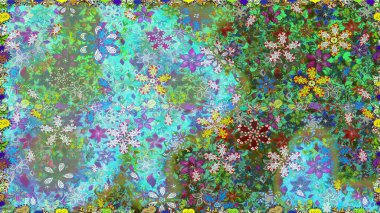 Çiçeksiz desenli arka plan. Renkli Bahar Temalı Kusursuz Arkaplan. Düz Çiçek Elementleri Tasarım Raster illüstrasyonu. Yeşil renkte çiçekler.