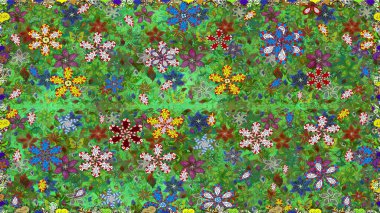 Düz Çiçek Elementleri Tasarımı. Yeşil renkli çiçekler. Çiçeksiz desenli arka plan, yaz çiçekleri. Renkli Bahar Teması Kusursuz Arkaplan.