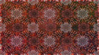 Sevimli çiçek raster deseni. Düz Çiçek Elementleri Tasarımı. Renkli Bahar Temalı Kusursuz Arkaplan. Kahverengi renkte çiçekler.