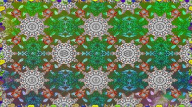 Çiçekli karalama şeklinde Raster çiçek deseni. Nazik, narin çiçek arkaplanı. Yeşil renkte çiçekler.