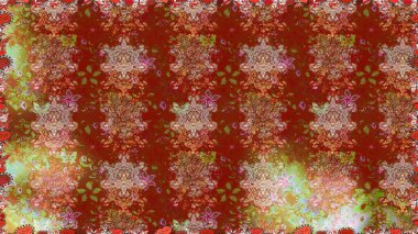 Raster deseni. Bahar çiçekleriyle desen dalla, kahverengi renklerle çiçek siluetiyle.