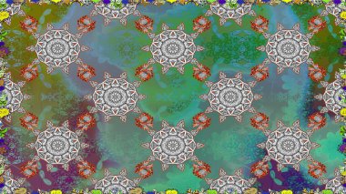 Raster illüstrasyonu. Yeşil yapraklı yabani çiçekler. Suluboya, elle çizilmiş. Kusursuz arkaplan deseni.