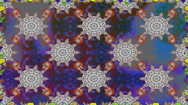 Karalama çiçeği. Düz Çiçek Elementleri Tasarımı. Renkli Bahar Temalı Kusursuz Arkaplan. Zentangle soyut çiçekleri. Raster illüstrasyonu. Şirin kumaş deseni.