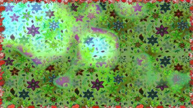 Kabile sanatı boho baskısı, klasik çiçek arkaplanı. Arkaplan dokusu, duvar kağıdı, yeşil renkli çiçek teması. Soyut etnik raster pürüzsüz desen.