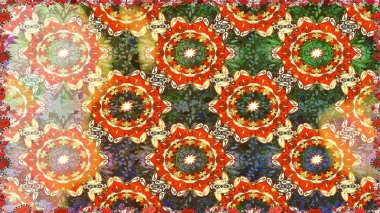 Çiçekli süslemeli, pürüzsüz bir desen. Doğu tarzında klasik tasarım öğesi. Turuncu renkli geleneksel Arap dekoru. Süslü dantel iz sürücü. Duvar kağıdı için altın süslü illüstrasyon.