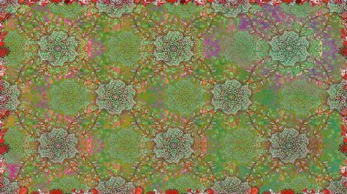 Kusursuz bir arka plan modeli. Yeşil yapraklı yabani çiçekler. Raster illüstrasyonu. Suluboya, elle çizilmiş.