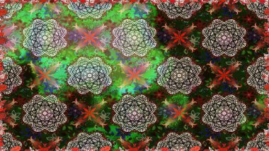 Raster illüstrasyonu. Şirin çiçek elementleri. Düz Çiçek Elementleri Tasarımı. Kusursuz desenli, modaya uygun kumaş deseni. Renkli Bahar Teması Kusursuz Arkaplan.