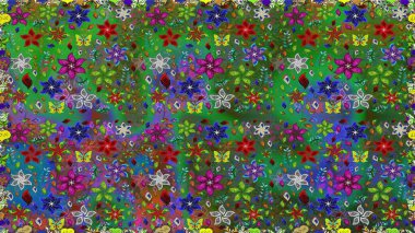 Kabile sanatı boho baskısı, klasik çiçek arkaplanı. Soyut etnik raster kusursuz desen. Arkaplan dokusu, duvar kağıdı, yeşil renkli çiçek teması.