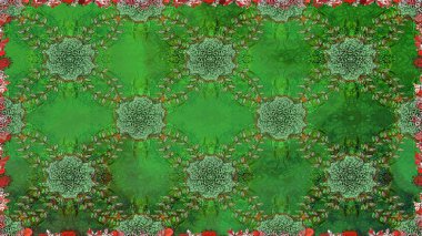 Raster illüstrasyonunda kusursuz çiçek deseni. Renkli Bahar Temalı Kusursuz Arkaplan. Yeşil renkli çiçekler. Düz Çiçek Elementleri Tasarımı.