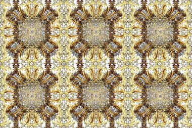 Kahverengi, nötr ve bej renklerdeki altın desenli altın elementler. Raster geleneksel oryantasyon süsü. Kusursuz klasik altın desen.