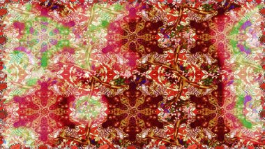 Kırmızı renkte altın. Kusursuz ortaçağ çiçek deseni. Dekoratif simetri arabesk. Doğum günü kartı, davetiye ya da afiş için iyidir. Raster illüstrasyonu.