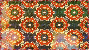 Altın antika ortaçağ dekoratifi, yapraklar ve turuncu renklerde altın desenli süslemeleri olan dikişsiz bir şablon. Kusursuz kraliyet lüksü, altın barok kumaş rengi..