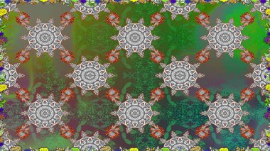 Şirin çiçekli kusursuz desen ve yeşil renkli yapraklar, suluboya çiçek deseni, duvar kağıdı, kart ya da kumaş için fayanslı. Raster illüstrasyonu.