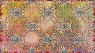 Kusursuz desenli, bej renkli parlak çiçekli halı..