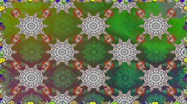 Yeşil renkli çiçekler. Renkli Bahar Temalı Kusursuz Arkaplan. Sevimli çiçek raster deseni. Düz Çiçek Elementleri Tasarımı.