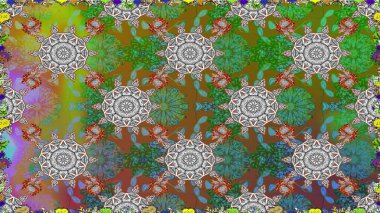 Kusursuz dekoratif arka plan, çiçek mandala. Yeşil renklerde. Çiçek. Raster illüstrasyonu.