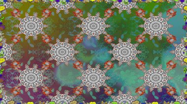 Düz çiçek öğeleri tasarım. Raster çizimde sorunsuz çiçek desenli. Bahar Tema Dikişsiz desen arka plan rengi. Fantezi kumaş deseni.