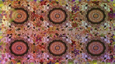 Kahverengi renklerde altın desenler ve altın elementler. Raster altın tekstil baskısı. İslam tasarımı. Kusursuz desenli oryantal süs. Çiçek karoları.