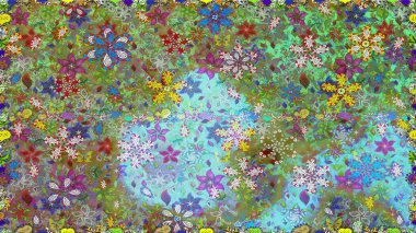 Yumuşak, yeşil renkli bahar çiçekleri. Raster illüstrasyonu. Yaprak ve çiçeklerin suluboya resmi, yeşil renklerde kusursuz desen.