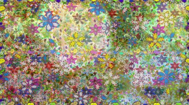Çiçeksiz desenli arka plan, darbeler, sıçramalar, yaz çiçekleri. Tarafsız renklerde çiçekler. Raster illüstrasyonu.