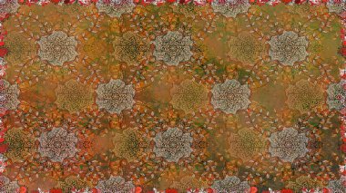 Düz Çiçek Elementleri Tasarımı. Raster illüstrasyonunda kusursuz çiçek deseni. Kahverengi renkli çiçekler. Renkli Yaz Temalı Kusursuz Arkaplan.