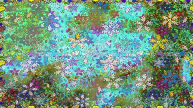 Yeşil renkte çiçekler. Renkli Bahar Temalı, pürüzsüz bir arka plan. Çiçekli, suluboya desenli kusursuz çiçek deseni. Düz Çiçek Elementleri Tasarım Raster illüstrasyonu.