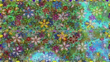 Raster illüstrasyonunda kusursuz çiçek deseni. Yeşil renkte çiçekler.