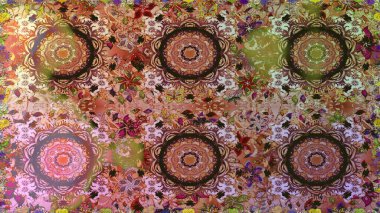 Kahverengi renkler ve altın elementler. Kusursuz altın desen. Çiçek desenli altın metal. Raster altın çiçek süsü brokar kumaş ve cam desenli..