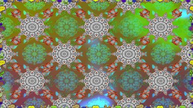 Düz Çiçek Elementleri Tasarımı. Raster Illustrasyon 'da moda olmayan çiçek deseni. Yeşil renkli çiçekler. Renkli Yaz Temalı Kusursuz Arkaplan.