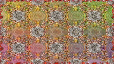 Raster illüstrasyonu. Çiçeklerle suluboya desenli çiçek deseni. Kahverengi renkli güzel tekstil.