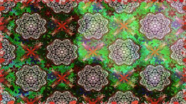 Renkli Bahar Temalı Kusursuz Arkaplan. Düz Çiçek Elementleri Tasarımı. Çiçeksel fantezi tasarımı. Parlak bir arka planda..