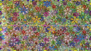 Elle çizilmiş çiçek deseni (fayans). Şirin çiçekleri, desenleri ve yeşil renkleri olan renksiz bir desen. Tekstil için suluboya desensiz.