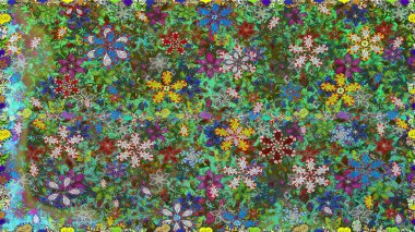 3 boyutlu çiçekler, pürüzsüz. Raster illüstrasyonu. Yeşil renklerde.