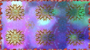 Renkli Bahar Temalı Kusursuz Arkaplan. Raster illüstrasyonunda kusursuz çiçek deseni. Düz Çiçek Elementleri Tasarımı. Mor renkte çiçekler.