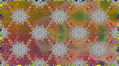 Çiçekli zambaklar kusursuz bir arka plan. Parlak çiçekli kolaj çiçekleri kahverengi. Çiçek tasarımı için inanılmaz kolaj cennet tarzı..