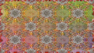 Raster illüstrasyonu. Çiçeklerle suluboya desenli çiçek deseni. Kahverengi renkli güzel tekstil.