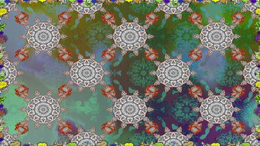 Üst manzara, yumuşak stil. Sevgililer günü ve tebrik kartı konsepti için şık bir davetiye. Yeşil renkte manzaralı çiçek deseni. Çiçek kompozisyonu, el boyası, hassas şablon..