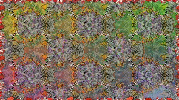 Raster deseni. Raster illüstrasyonu. Gri renklerde bahar çiçekleri. Patlayan çiçekler soyut yerleştirilmiş.