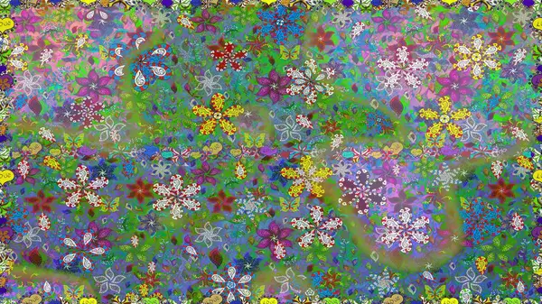 Düz Çiçek Elementleri Tasarımı. Kusursuz Renksiz Bahar Temalı Kusursuz Arkaplan. Yeşil renkli çiçekler. Sevimli çiçek raster deseni.