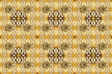 Çiçek süsü kumaş deseni, cam, çiçek desenli metal sarı, bej ve kahverengi renklerde altın elementler. Klasik raster altın pürüzsüz desen.