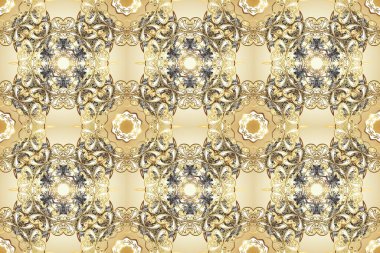 Kusursuz altın desen. Raster oryantal süs. Altın elementlerle bej, nötr ve kahverengi renklerde pürüzsüz desen.