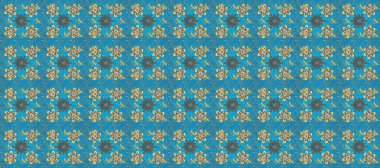 Altın desenli mavi, nötr ve bej renklerde altın elementler. İslam tasarımı. Kusursuz desenli oryantal süs. Çiçek kiremitleri. Altın tekstil izi.