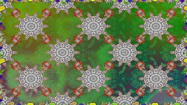 Yumuşak, bahar çiçekli arka plan. Çiçekli karalama şeklinde Raster çiçek deseni. Yeşil renkte çiçekler.