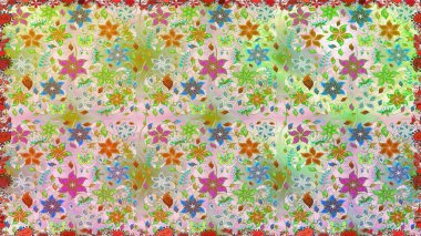 Renkli Yaz Temalı Kusursuz Arkaplan. Düz Çiçek Elementleri Tasarımı. Tarafsız renklerde çiçekler. Sevimli çiçek raster deseni.