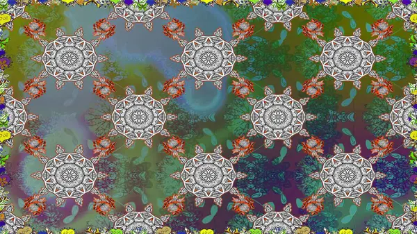 Yeşil renkte manzaralı çiçek deseni. Çiçek kompozisyonu, el boyası, hassas şablon. Sevgililer günü ve tebrik kartı konsepti için şık bir davetiye. Üst görünüm, yumuşak biçim.