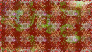 Şirin çiçekli kusursuz desen ve kahverengi renklerde yapraklar suluboya çiçek deseni, duvar kağıdı, kart veya kumaş için fayanslı. Raster illüstrasyonu.