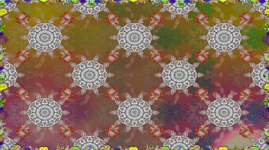 Renkli Bahar Temalı Kusursuz Arkaplan. Düz Çiçek Elementleri Tasarımı. Kahverengi renkli şirin çiçek deseni. Raster Modaya uygun kumaş deseni.