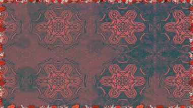 Güzel kumaş deseni. Raster illüstrasyonu. Asya tekstil tarzında. Düz Çiçek Elementleri Tasarımı. Renkli Bahar Temalı Kusursuz Arkaplan. Kusursuz çiçek deseni.