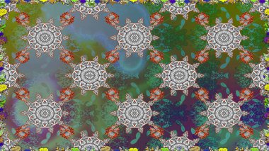 Yeşil renkte manzaralı çiçek deseni. Çiçek kompozisyonu, el boyası, hassas şablon. Sevgililer günü ve tebrik kartı konsepti için şık bir davetiye. Üst görünüm, yumuşak biçim.