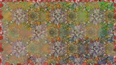 Güzel, pürüzsüz bir desen. Güzel kumaş deseni. Raster çiçekli arka plan. Yazdır. Renkli Yaz Temalı Kusursuz Arkaplan. Düz Çiçek Elementleri Tasarımı.